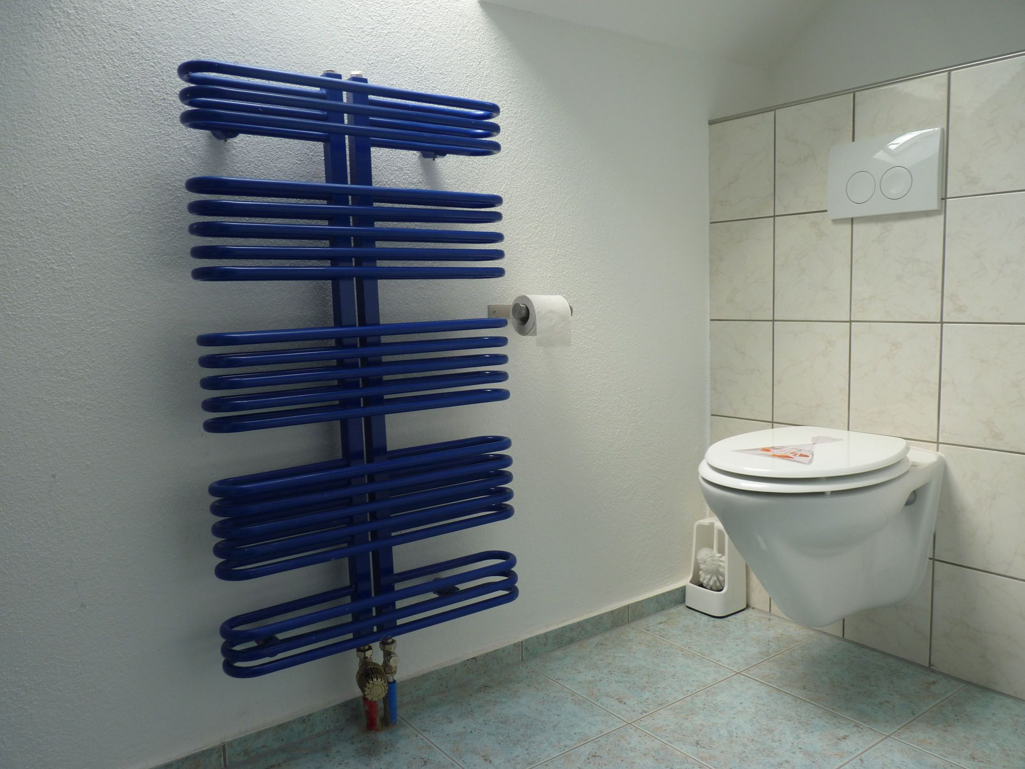 Heizkörper & WC im blauen Bad im Eifel Ferienhaus Eifellandhaus
