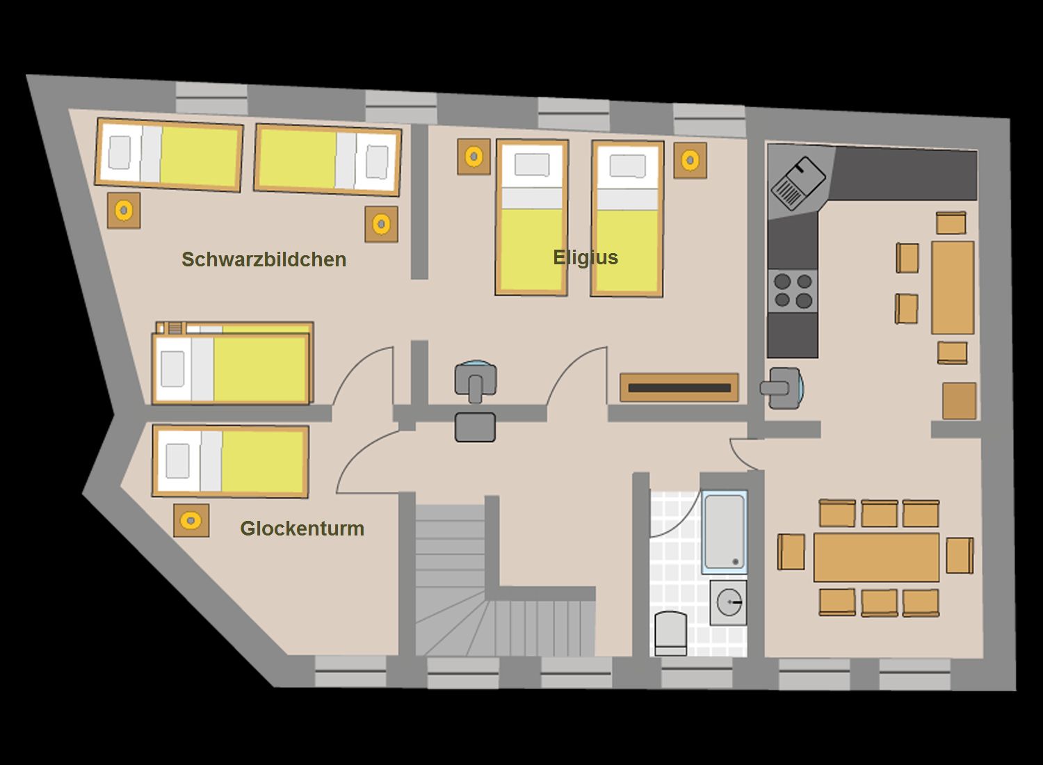 Grundriss Ferienwohnung Beilsturm im Ferienhaus "Zum Burgfried" Grundriss Ferienwohnung Beilsturm im Ferienhaus "Zum Burgfried"